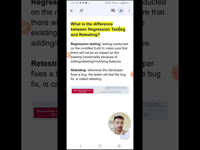 Difference between Regression Testing and Retesting  l 1 min - Software Testing Shorts #72