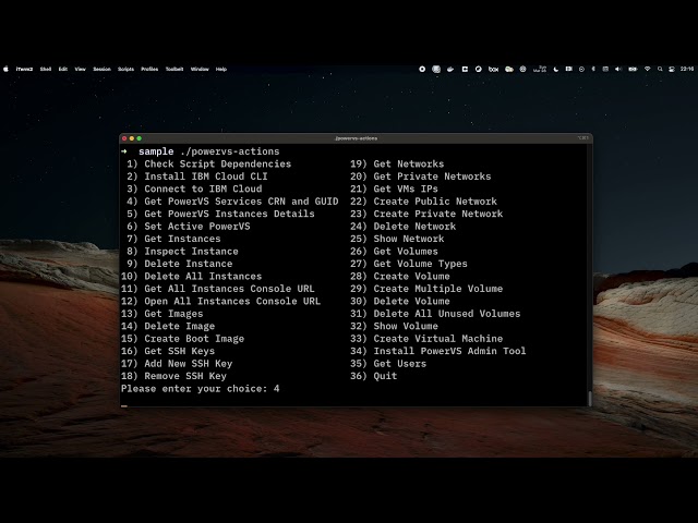 PowerVS Actions: simple bash script to wrap ibmcloud commands