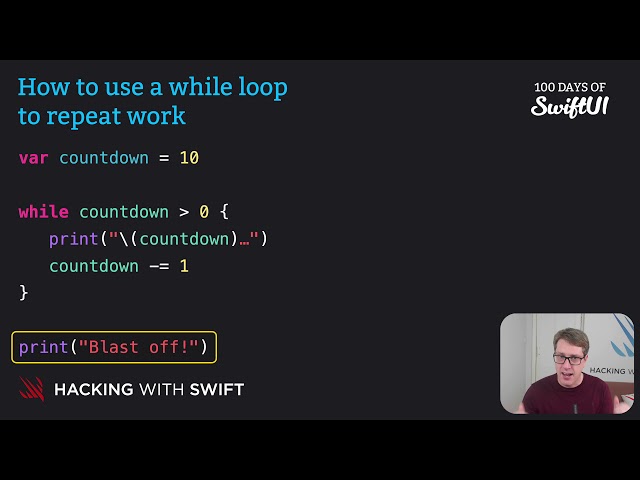 How to use a while loop to repeat work – Swift for Complete Beginners