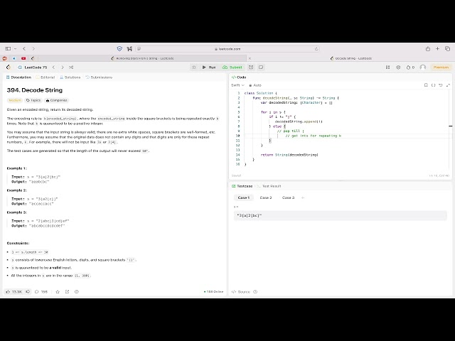 Decode String (LeetCode 394) — Swift Stack-Based Nested String Parser 🔁