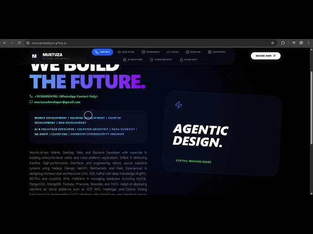 Murtuza.dev Portfolio | React 19+Vite+Tailwind v4 | Modern Agentic UI/UX Technical Documentation🚀