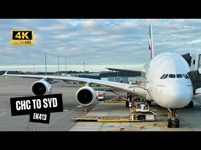 EMIRATES A380-800 EK413 Economy - Christchurch to Sydney, Manaia Lounge, Live TV at 35,000ft (4K)