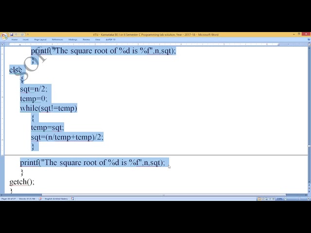 VTU :C Programs, Lab Prog. No. 12:   To find the square root of a given number N