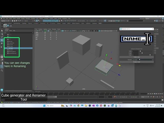 🛠 Maya Python Tool – Cube Generator & Renamer
