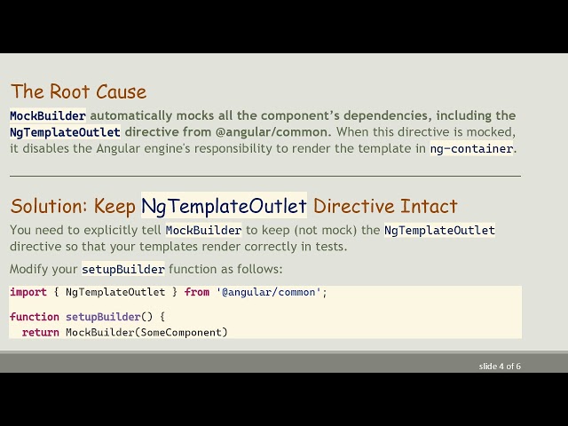 How to Render ng-container *ngTemplateOutlet with Angular Testing Library and MockBuilder