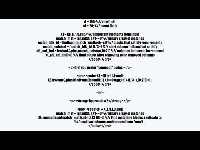 delete certain columns of matrix when number of zero elements exceeds threshold avoiding loop