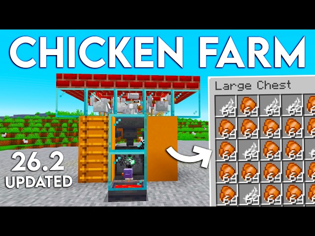 NEW UPDATED Minecraft 26.2 Automatic Chicken Farm | 120+ Cooked Chickens Per Hour!