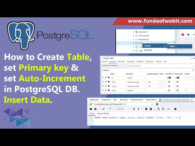 How to Create Table in PostgreSQL | Create Table, set Primary key & Auto-Increment in PostgreSQL DB