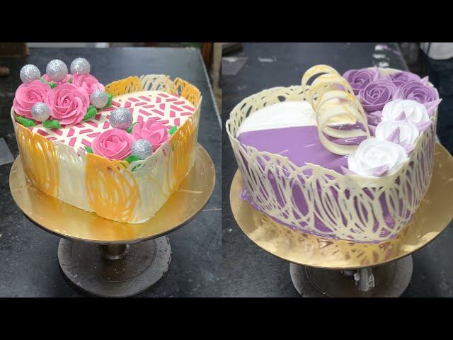  Pink & Purple Heart Cakes | Chocolate Lace Design Tutorial | Professional Cake beautiful heart 
