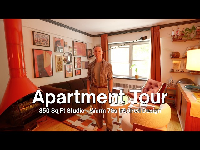 How He Built a Cozy 350 Sq Ft Studio Apartment Around a Vintage 70s Fireplace – FULL TOUR