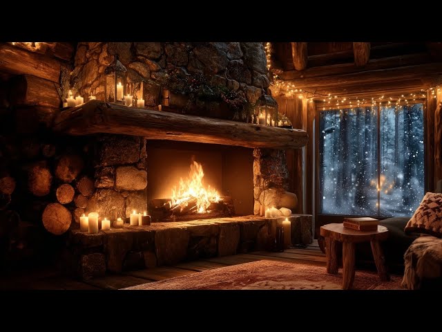 Cozy Log Cabin Blizzard Ambience, Crackling Fireplace and Snowstorm for Studying & Relaxing