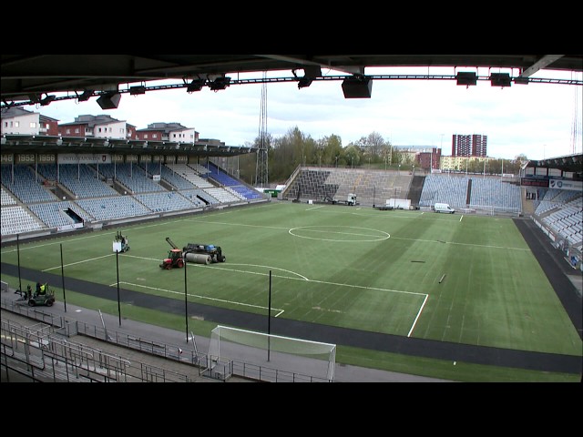 Timelapse renovation main field at Östgötaporten Stadium IFK Norrköping, Sweden