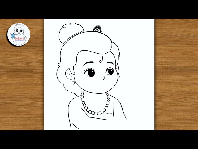 Krishna waiting for radha devi easy drawing | god krishna pencil drawing
