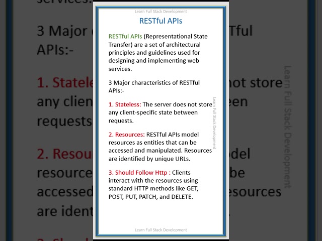 What are RESTful APIs?| Characteristics of RESTful APIs | #javainterviewquestionsandanswers  #shorts