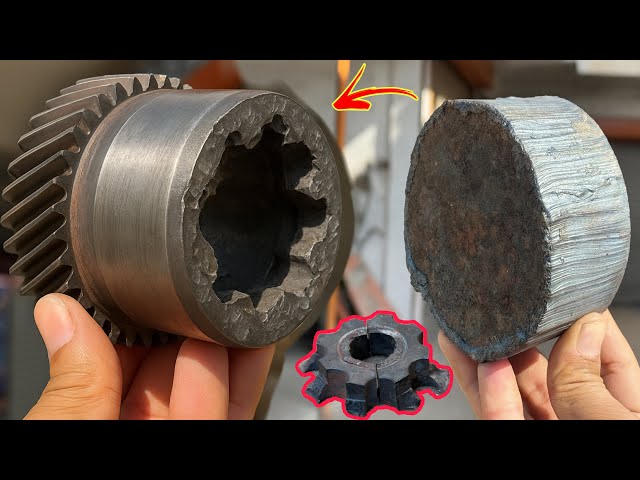 A Crumbled Helical Crank Gear Difficult Repaired By Valiant Mechanic Which Process Proved Effective