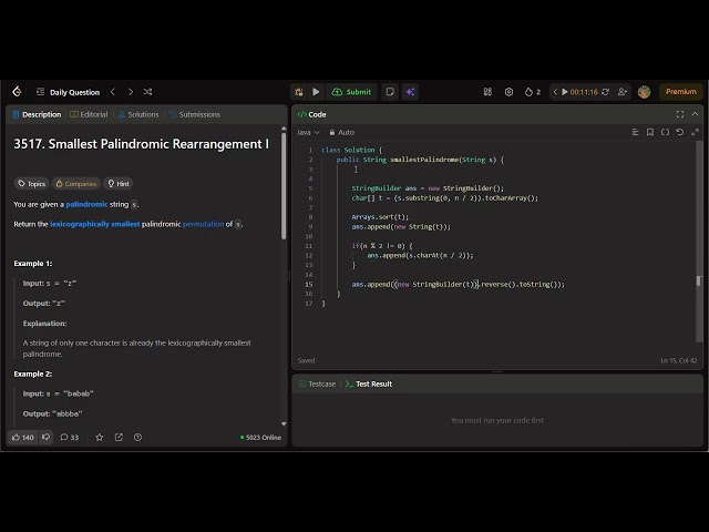LeetCode daily -Java - simple solution | 28 July 2026 | 3517. Smallest Palindromic Rearrangement 1
