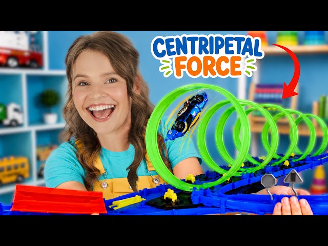 Race Cars for Kids with Silly Miss Lily  | Learn with Toy Cars, Centripetal Force & Giant Loop Track