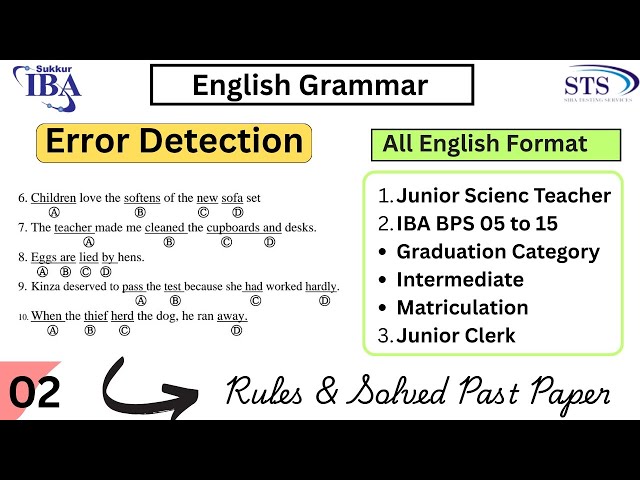 English Grammar | Error Detection | IBA SIBA Testing Service | JST | IBA BPS 05 to 15 | Lec 02