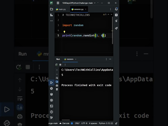 Simple Dice Roll in Python 🎲🐍 #python #programming #coding #pythoncoding