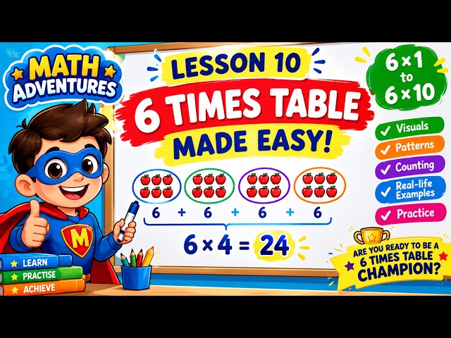 MATH ADVENTURES — LESSON 10: 6 TIMES TABLE MADE EASY!| Learn Multiplication #6TimesTable #Math #kids