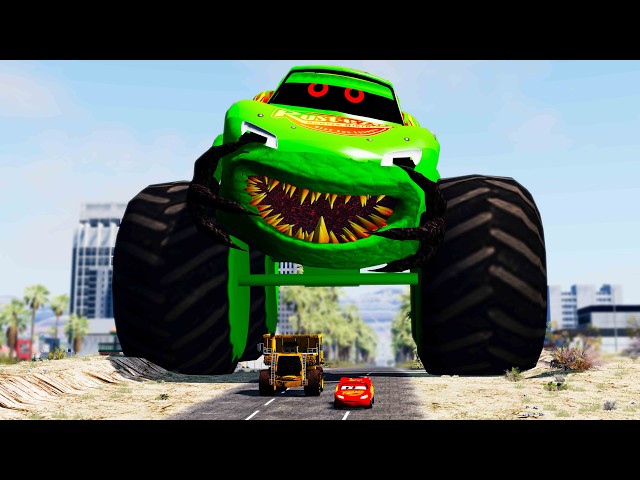 EPIC ESCAPE LIGHTNING MCQUEEN MONSTER TRUCK EATER VS CARS IN BEAMNG DRIVE