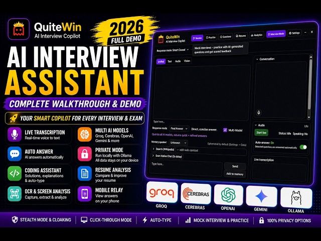 QuiteWin AI Interview Assistant — Complete Feature Walkthrough & Demo (2026)