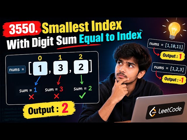 LeetCode 3550 - Smallest Index With Digit Sum Equal to Index | Explained #java #dsa #leetcode