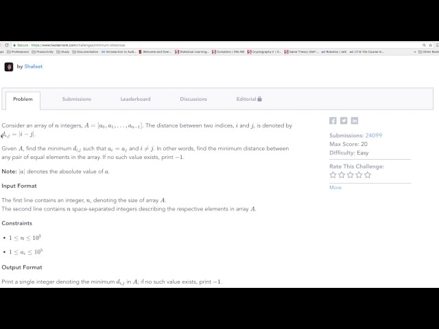 Portfolio -  Pre Interview Whiteboard -  HackerRank -  Minimum Distances