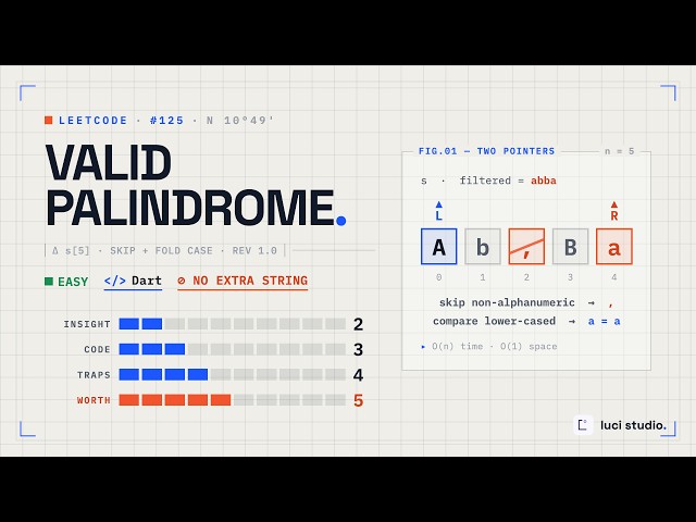 LeetCode 125: Valid Palindrome — O(n) Solution in Dart