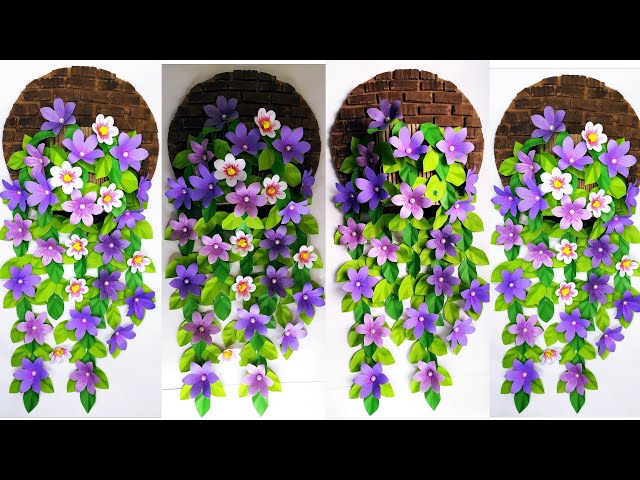 purple colour paper flower wallhanging craft/diy craft/handmade paper craft/room decor/wallmate