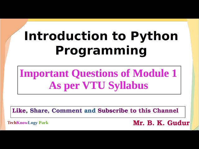 VTU Important Questions of Introduction to Python Programming - Module 1