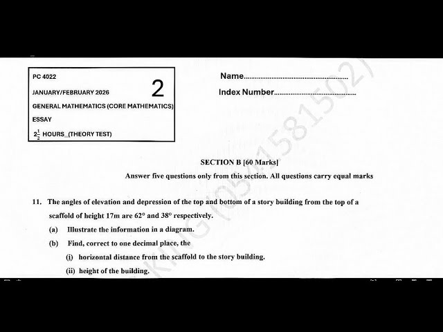 WASSCE 2026 CORE MATHS FOR PRIVATE CANDIDATES PAPER 2 - QUESTION 12