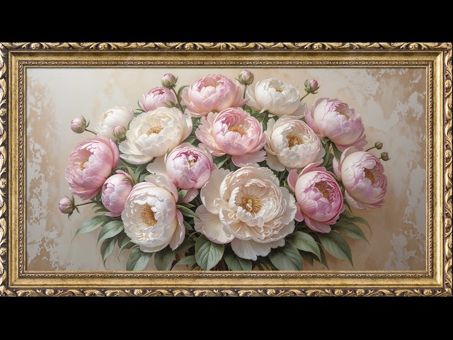 Peonies Framed Painting | 8 Hours | 4K | TV Wallpaper