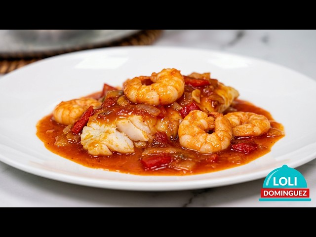 HAKE AND PRAWNS RIOJA-STYLE. A traditional recipe that's quick and easy to make - FISH