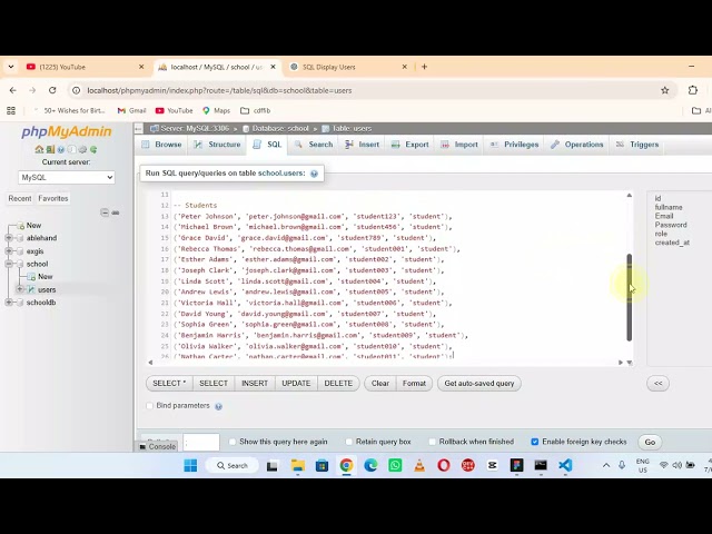 Creating a database and display records 