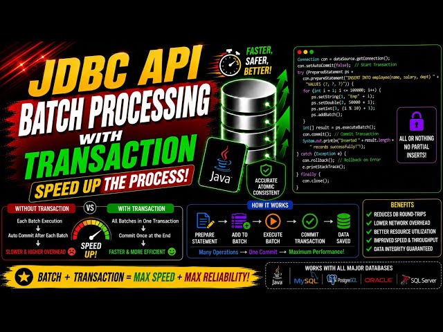 JDBC Tutorial #12.4 |  Batch Processing With Transaction