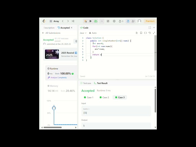 LeetCode 136 | Single Number | Easy | XOR Bit Manipulation |Java  #coding#programming #java #code