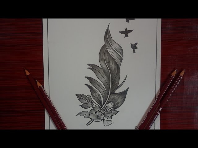 How to Draw a Feather with Flower | Realistic Pencil Shading Tutorial | Aesthetic Drawing 