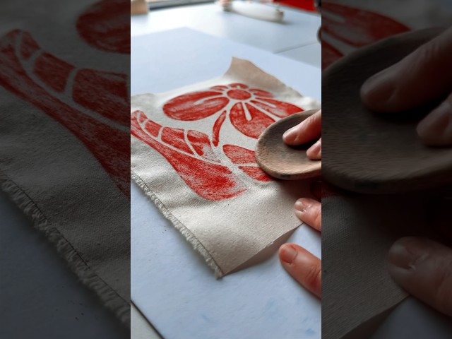 Block Printing on Fabric ❤️#printmaking #linocut #artist #satisfyingart #asmr