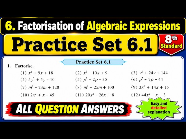 Practice set 6.1 | Class 8 | Factorisation of Algebraic expressions | Maths |All Question Answers