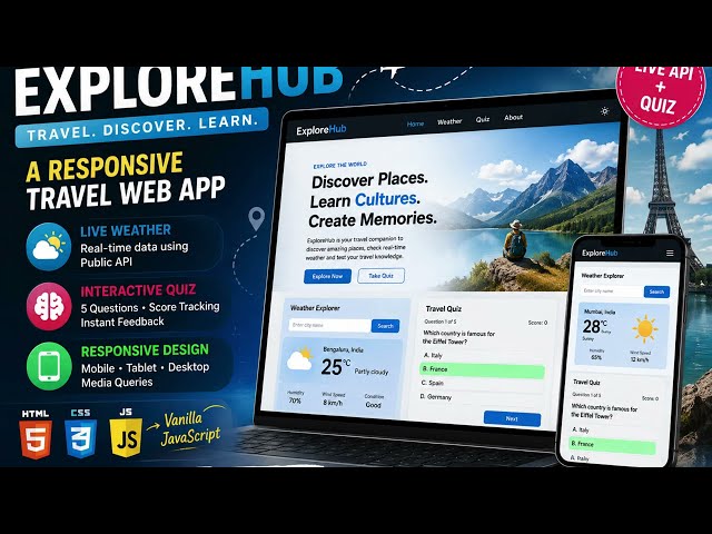 ApexPlanet Internship Task 3 | ExploreHub | Weather API & Interactive Quiz