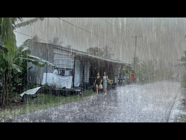 Scary Rain in Beautiful Nice Green Village, strong winds & lightning | Rain For Sleeping