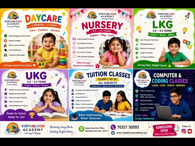 🌸 Admissions Open! Day Care | Nursery | LKG | UKG | Tuition | Coding at Vidhya Bloom Academy.