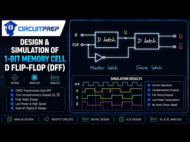 1-Bit Memory Cell D Flip-Flop (DFF) Design in Cadence Virtuoso | Complete CMOS Tutorial