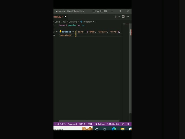 import pandas python | pandas getting started | Pandas Tutorials #shorts #python #pandas
