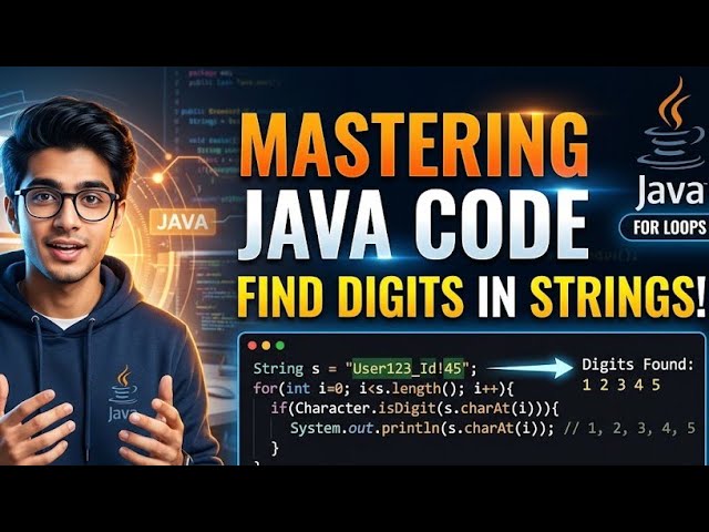 "Mastering Java Code: Find Digits in Strings Using For Loops – Step-by-Step Explanation!"