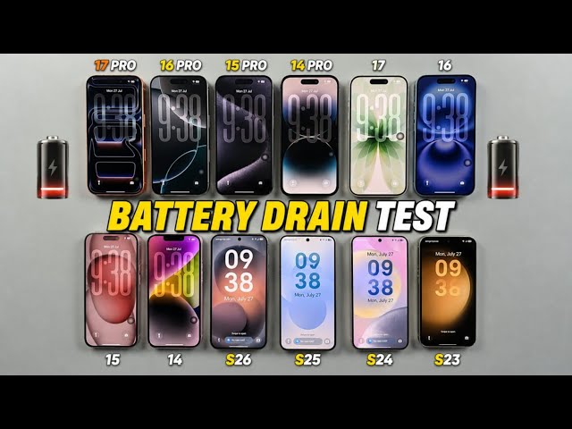iPhone 17 Pro/16Pro/15Pro/14Pro vs 17/16/15/14 vs Galaxy S26/S25/S24/S23 - MEGA DRAIN TEST 🔥