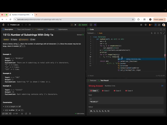 Number of Substrings With Only 1s