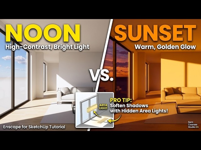 Enscape Interior Lighting: Noon & Sunset Simulation