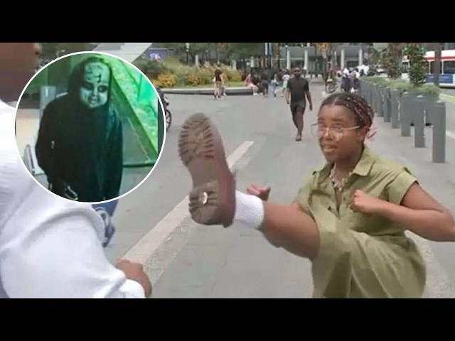 Woman kicks man who was 'terrorizing' people in a 'Chucky doll' mask